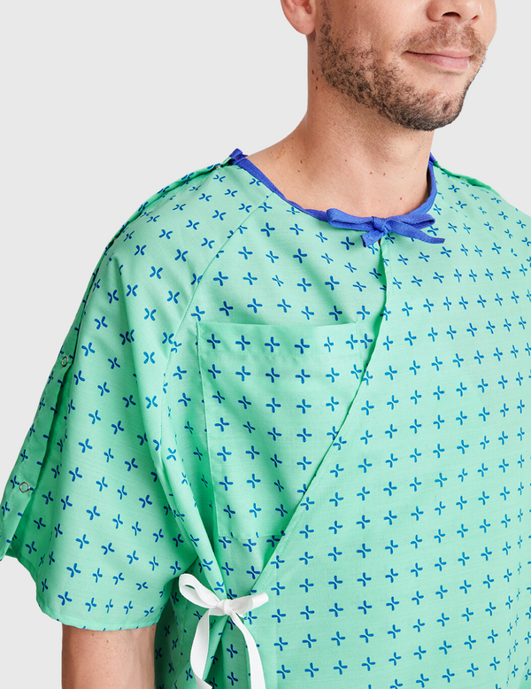 Hospital Patient Gown by Care+Wear x Parsons Standard, Metal Snaps, Ice Green - Care+Wear Hospital Patient Gown by Care+Wear x Parsons Standard, Metal Snaps, Ice Green - Care+Wear