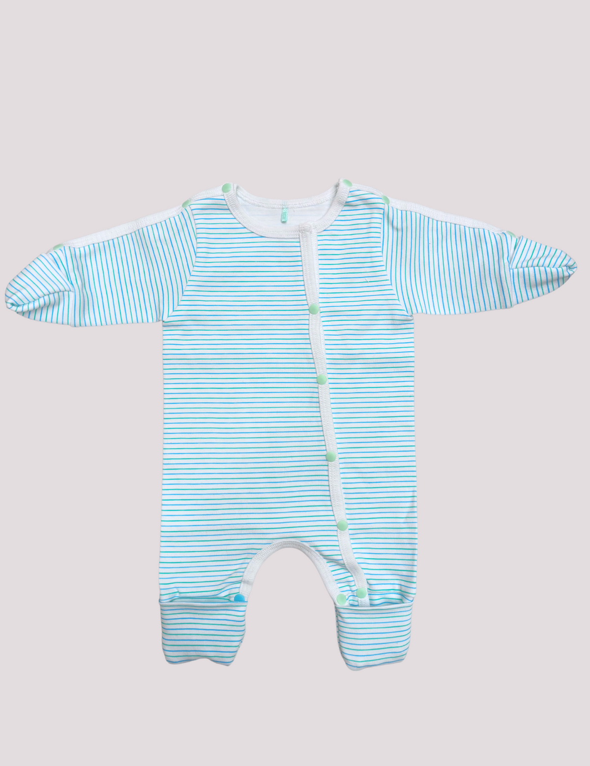 Preemie bodysuit in green and teal by Care+Wear, offering a comfortable fit for NICU environments