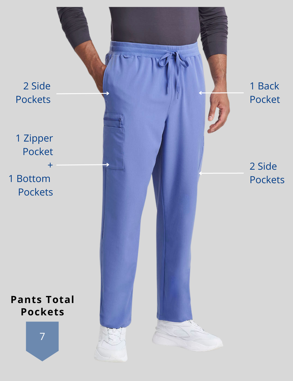 Comfortable men&#39;s scrub pants in hunter green, combining practicality and modern style with seven pockets