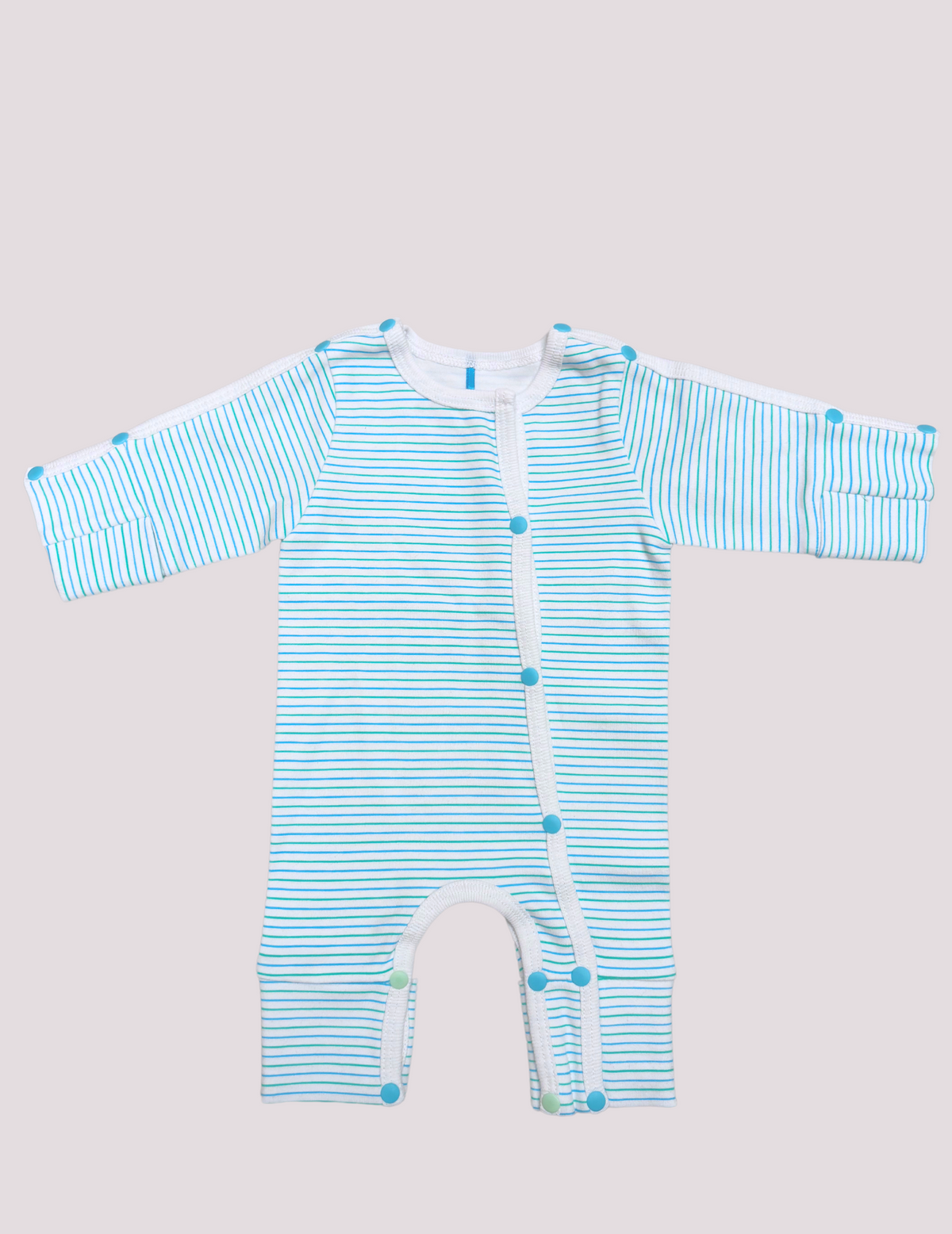 Functional green and teal NICU preemie bodysuit by Care+Wear x March of Dimes, perfect for newborn care