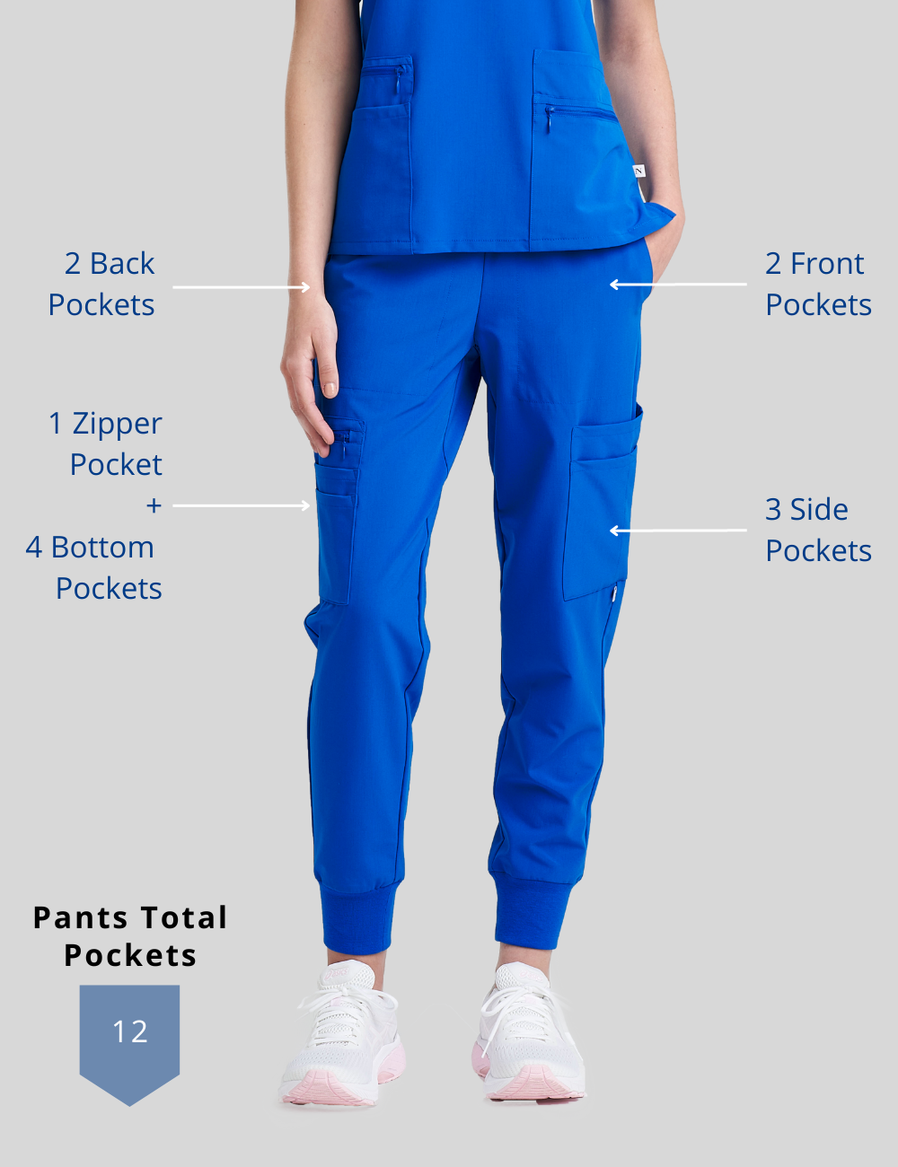 Comfortable teal jogger pants for women, crafted with 12 pockets for added practicality