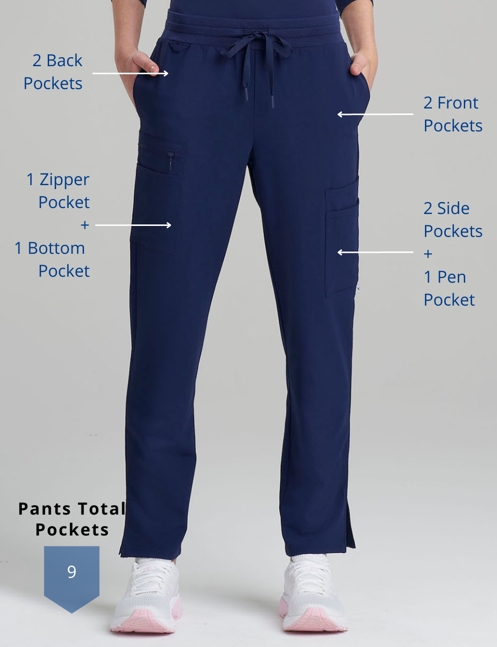 Stylish teal straight-leg scrub pants for women, designed for professional wear and ample storage