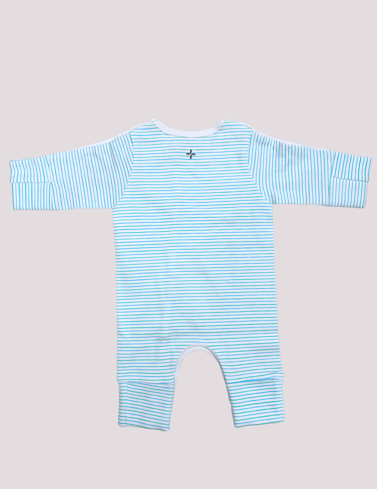 Stylish and practical green and teal preemie bodysuit, tailored for NICU use by Care+Wear