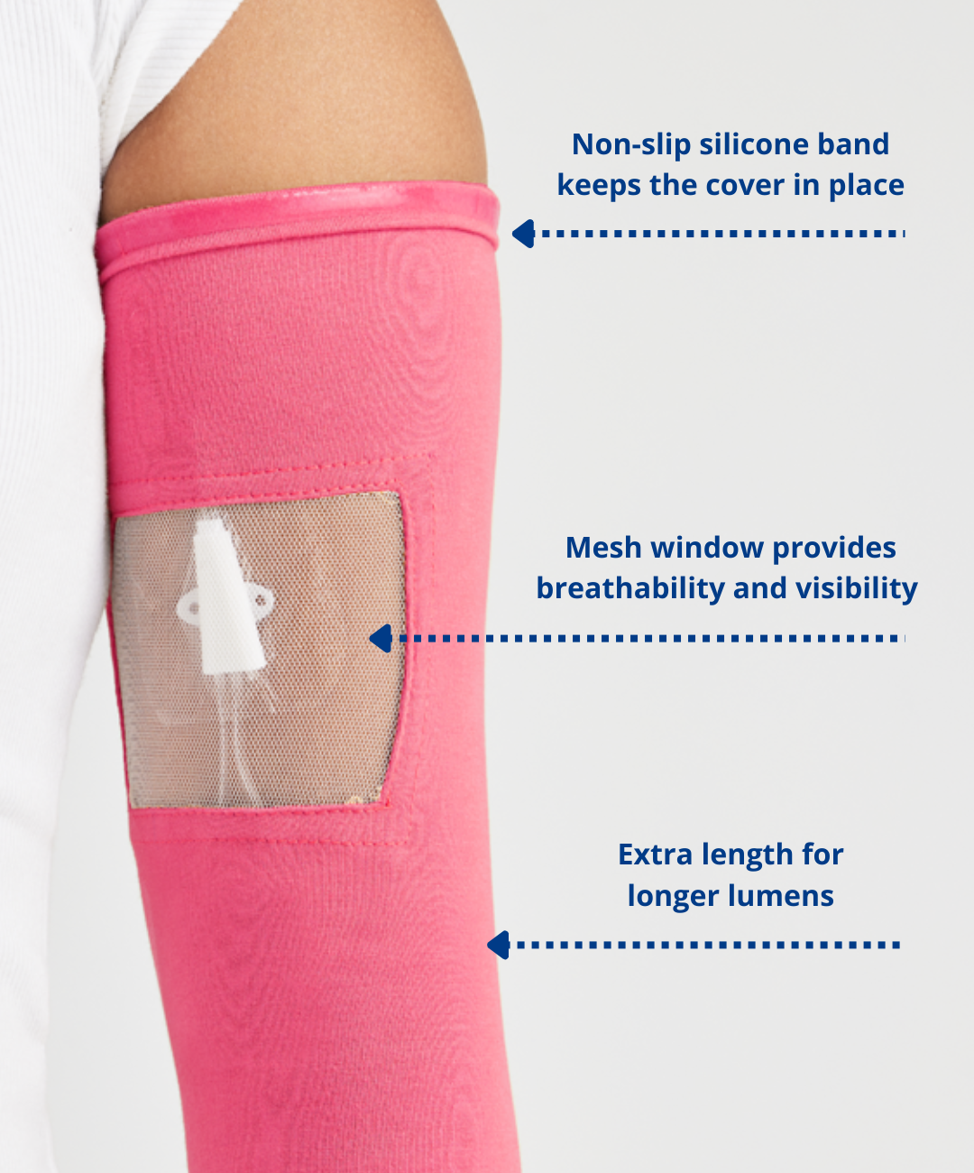 Adult Ultra Grip Long PICC Line Sleeve in black, offering a sleek design for secure line protection.