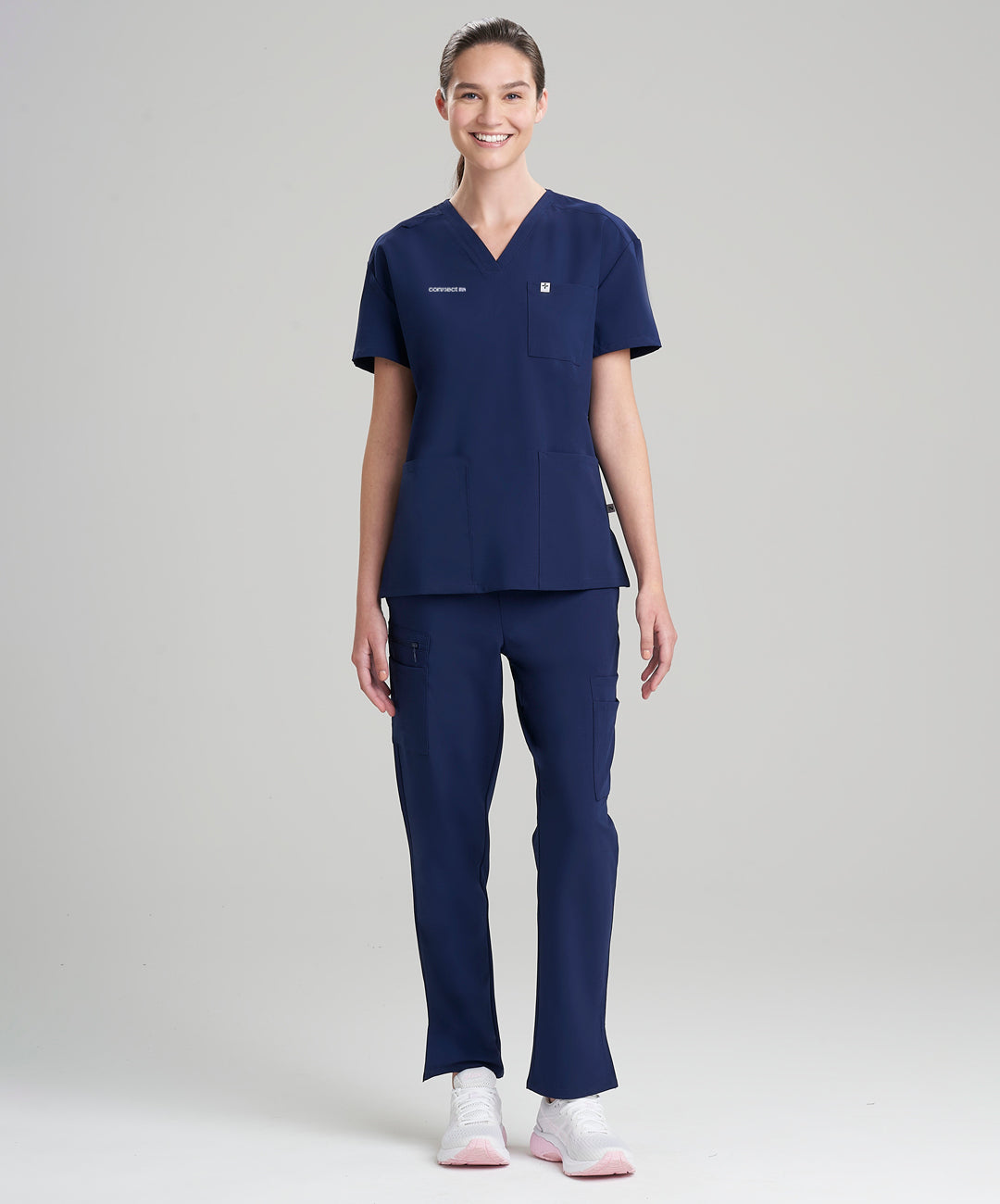 Branded Womens 3-Pocket V-Neck Scrub Top & Straight Leg Scrub Pants