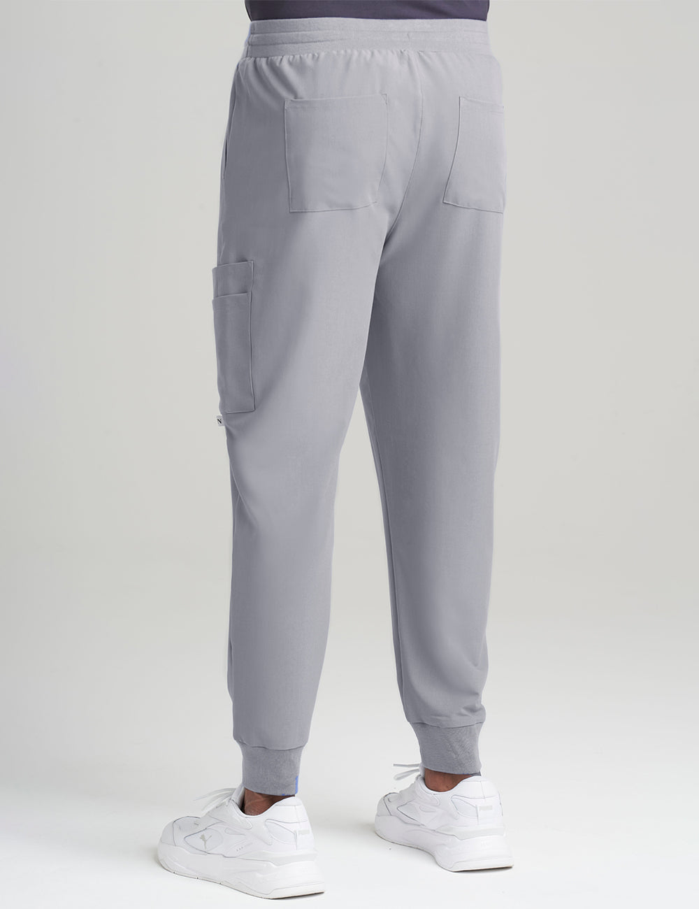 Durable stone gray jogger scrub pants for men, featuring a modern fit and 10 pockets