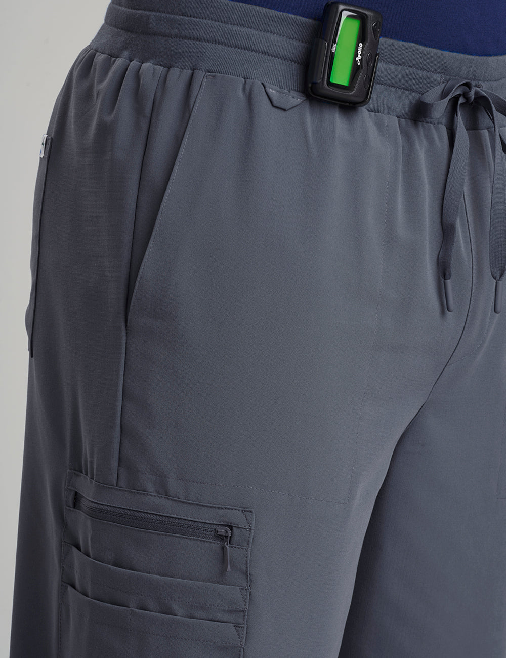 Pewter men's jogger scrub pants with 10 pockets, designed for comfort and practicality