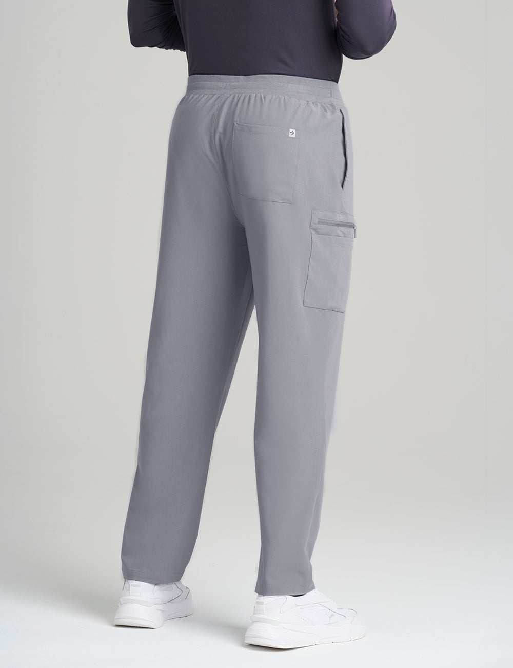 Durable stone gray scrub pants for men, crafted with seven functional pockets and a straight-leg design