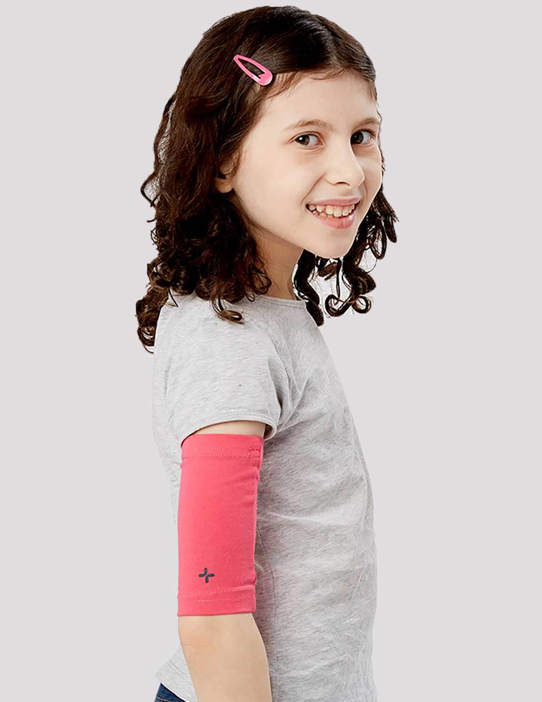 Kids PICC Line Cover. Model is wearing size 7"-9" Bicep