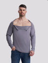 Men's chest port access shirt in gray, providing functionality and comfort for healthcare needs