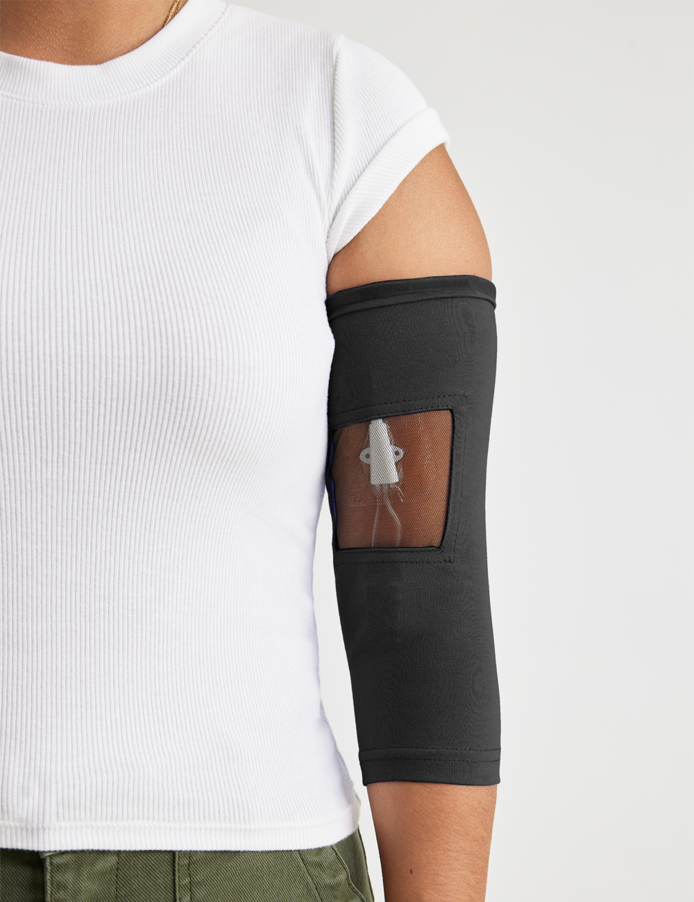 Sleek black PICC line sleeve offering enhanced grip and comfort for adult patients.