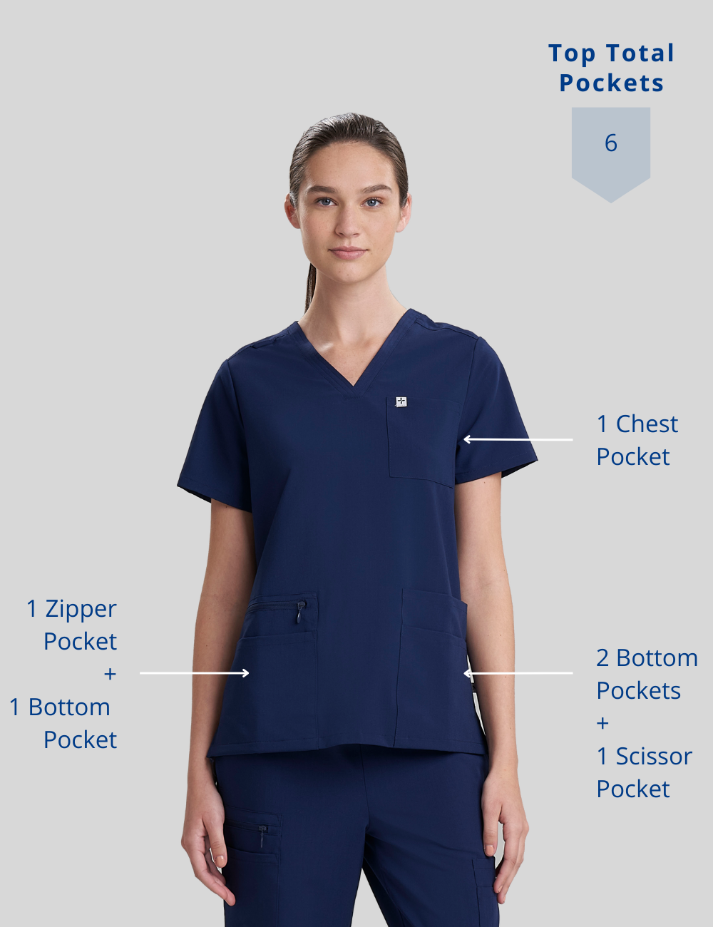 Womens 6-Pocket V-Neck Scrub Top