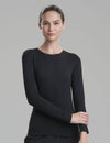Women's long sleeve underscrub shirt in black, providing stylish layering and all-day comfort for medical professionals