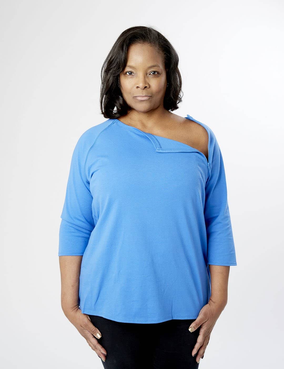 Women&#39;s Dual Chest Chemo Port Access Shirt Nebulas Blue | Care+Wear