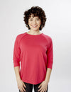 Women's chest port access shirt in berry pink, offering a bright and stylish solution for medical needs