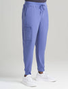 Men's jogger scrub pants in ceil, providing a modern fit and functional storage for medical use