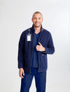 Men's reversible fleece jacket in navy and ceil, combining practical functionality with a stylish dual-color design