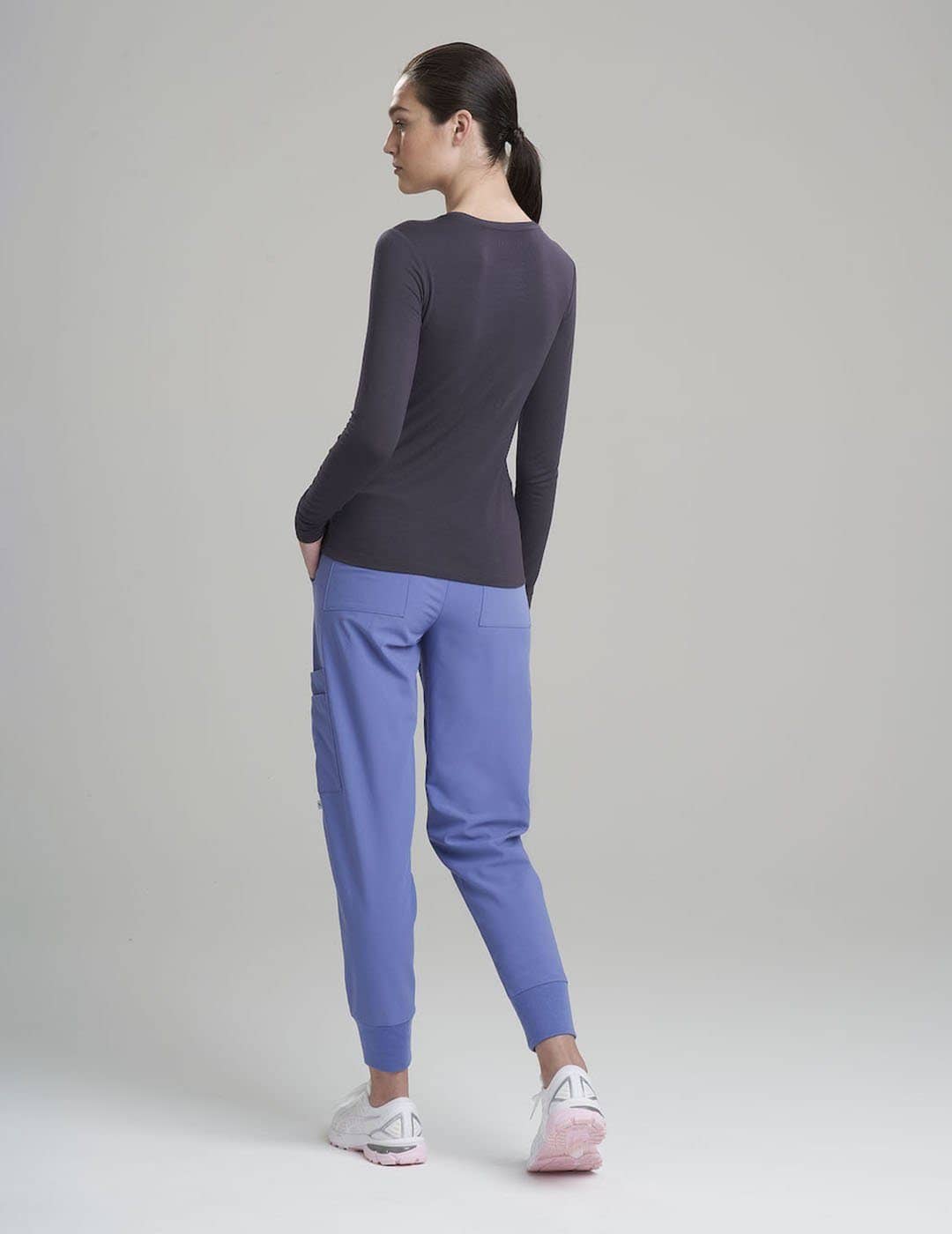 Gray Women&#39;s Luxe long sleeve underscrub shirt, combining comfort and a refined professional look.