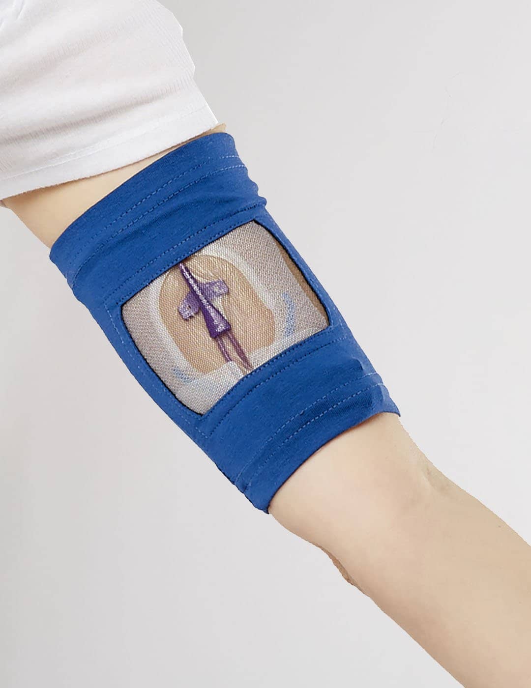 Women&#39;s PICC line cover in marine, providing a secure and stylish option for medical support