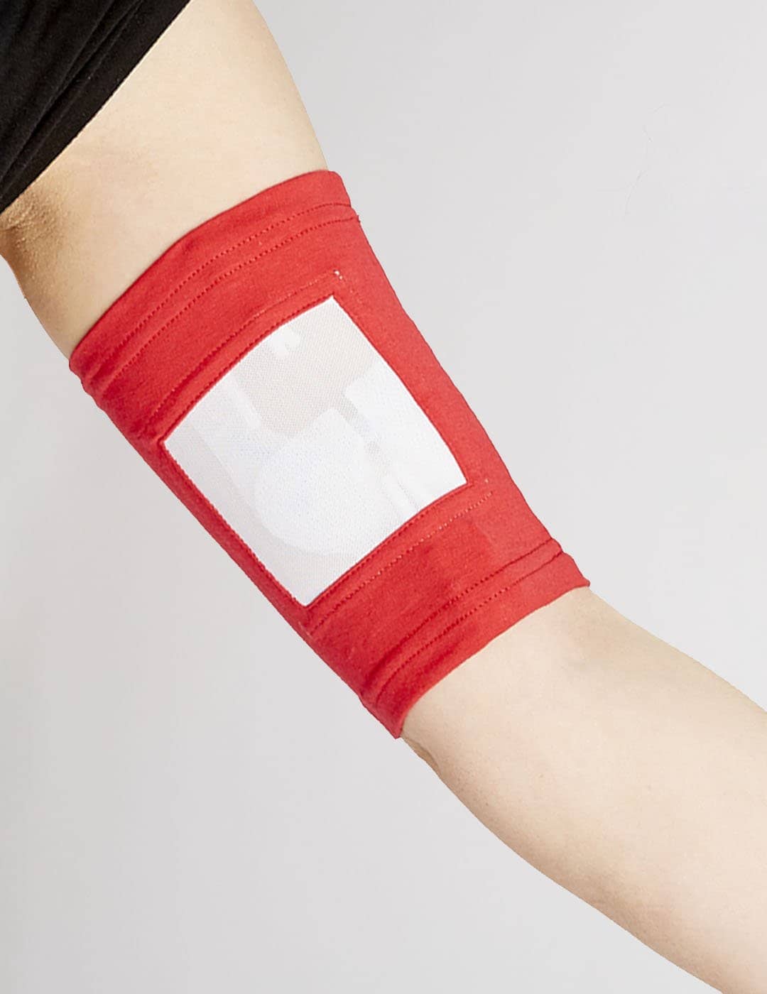 Women&#39;s PICC line cover in red, offering a bold and practical solution for medical protection