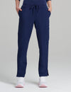 Women's straight leg scrub pants in navy, designed for timeless style and practical comfort for healthcare settings
