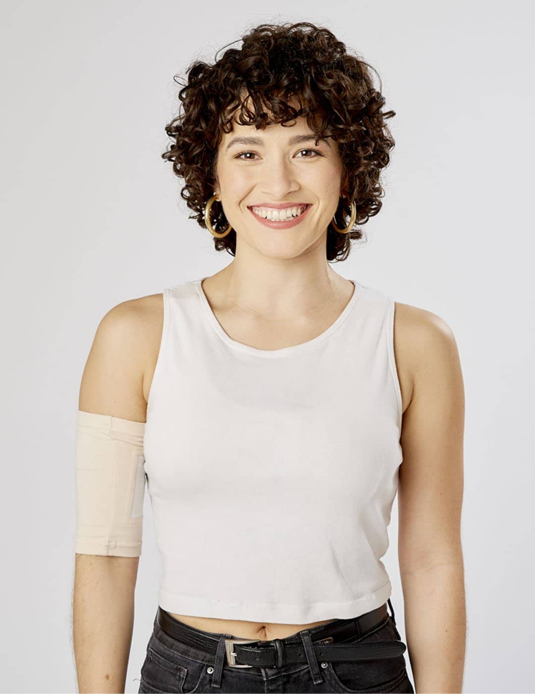 Versatile black Classic PICC Line Cover by Care+Wear, combining a chic aesthetic with effective infection control. Model is wearing size 9&quot;-11&quot; Bicep