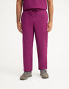 Men's straight leg scrub pants in burgundy, offering a professional fit and practical storage for medical use
